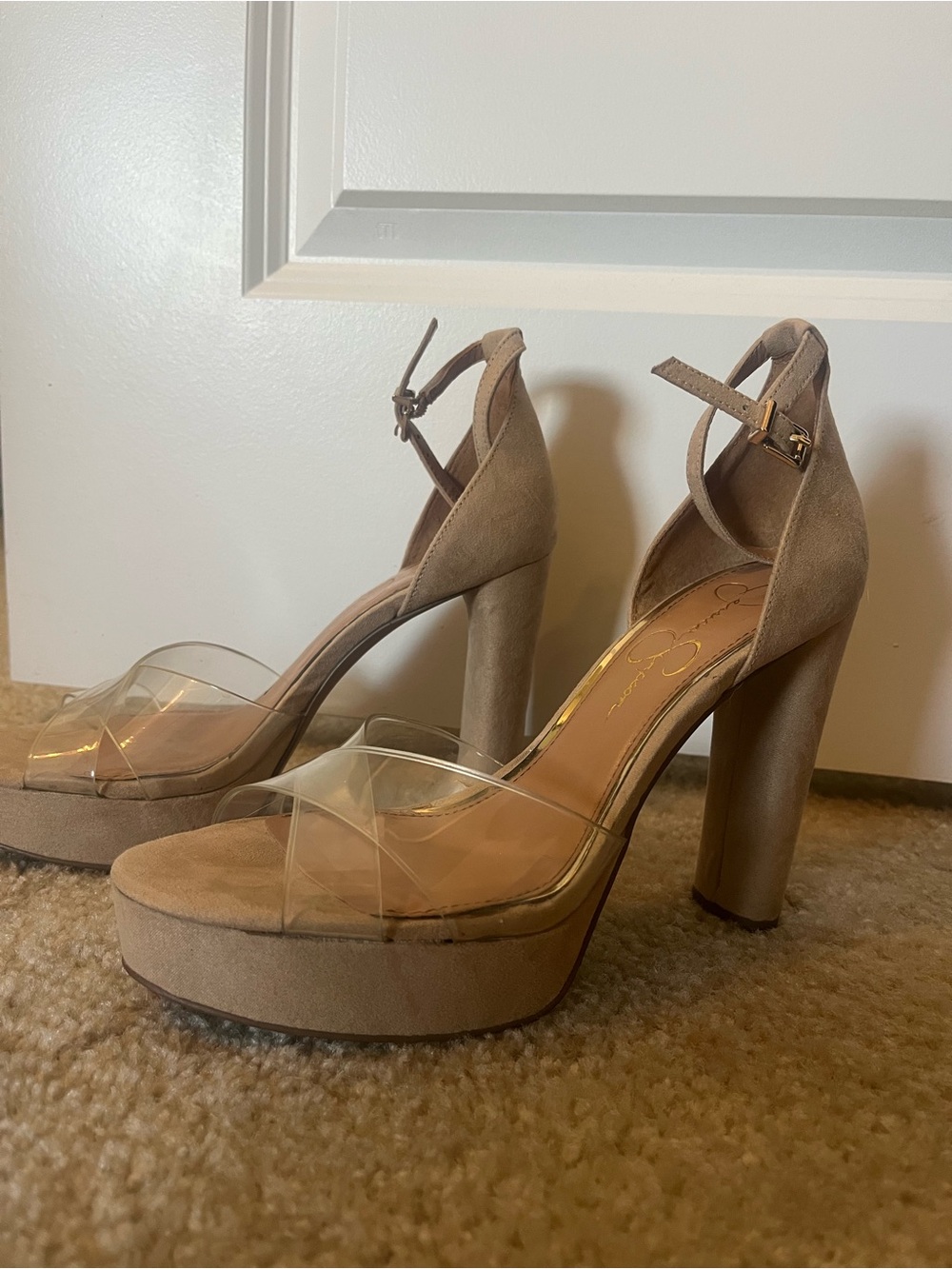 Clear Strap Tan Platform Heels with Ankle Strap Size 8